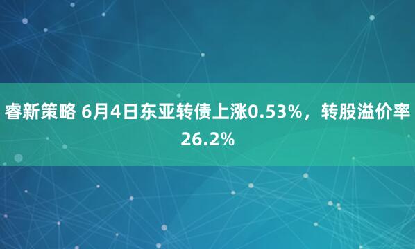 睿新策略 6月4日东亚转债上涨0.53%，转股溢价率26.2%